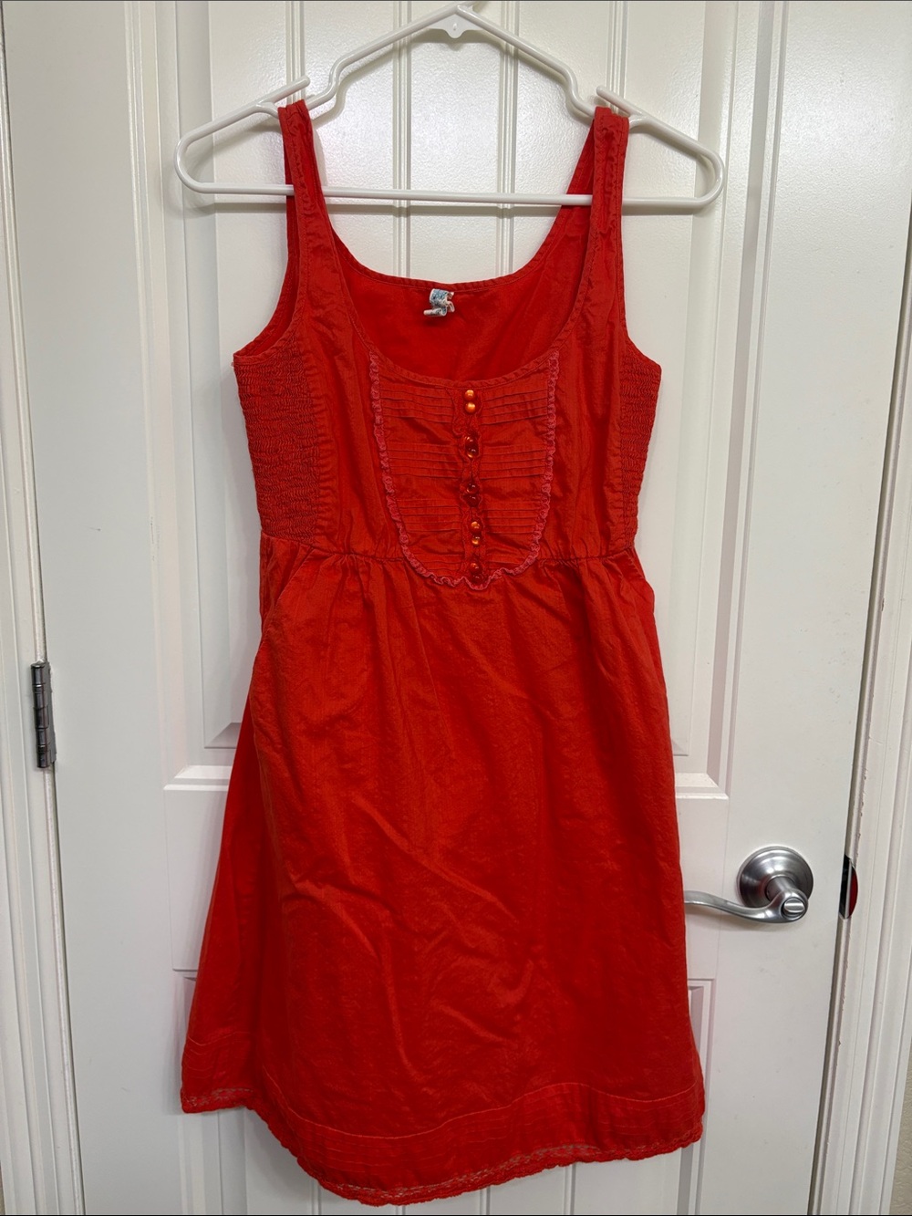 Maeve Anthropologie boho‎ Red/orange Sleeveless Midi Dress with Buttoned Ruffle
